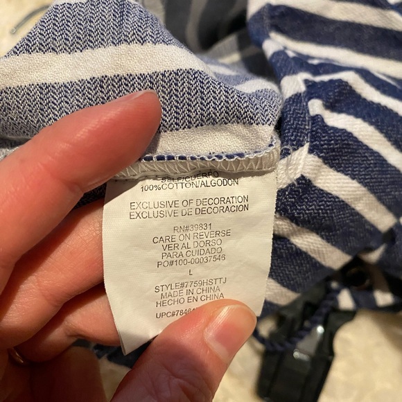 TAKARA Blue and White Striped Nautical High Waisted Tie Front Shorts 100% Cotton - Picture 9 of 13